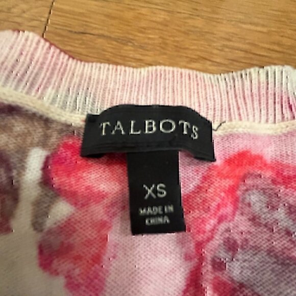 Talbots Rose Watercolor Cardigan Sweater 3/4 Length Sleeves XS - Picture 3 of 4